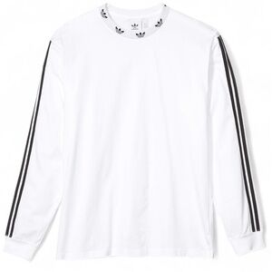 Adidas Originals Unisex Trefoil Rib Long Sleeve Cotton Shirt Size Small S White